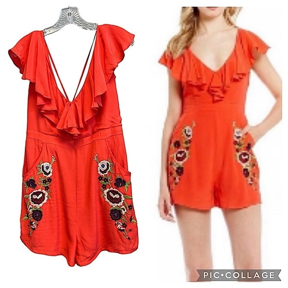 Chelsea & violet Coral
Embroidered Ruffle Romper size large boho vaca - Picture 1 of 9